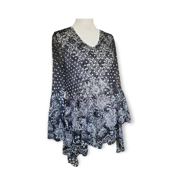 Dor Dor Couture Y2k Shirt Whimsigoth Polka Dot Handkerchief Hem Bell Sleeve M - Picture 2 of 10